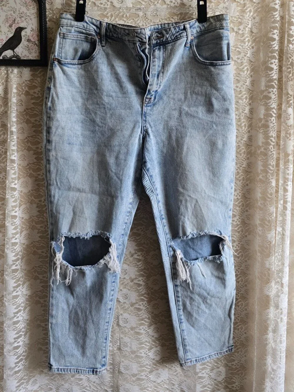 Light Washed High Rise Mom Jean - Distressed - ripped - alt - grunge - boho